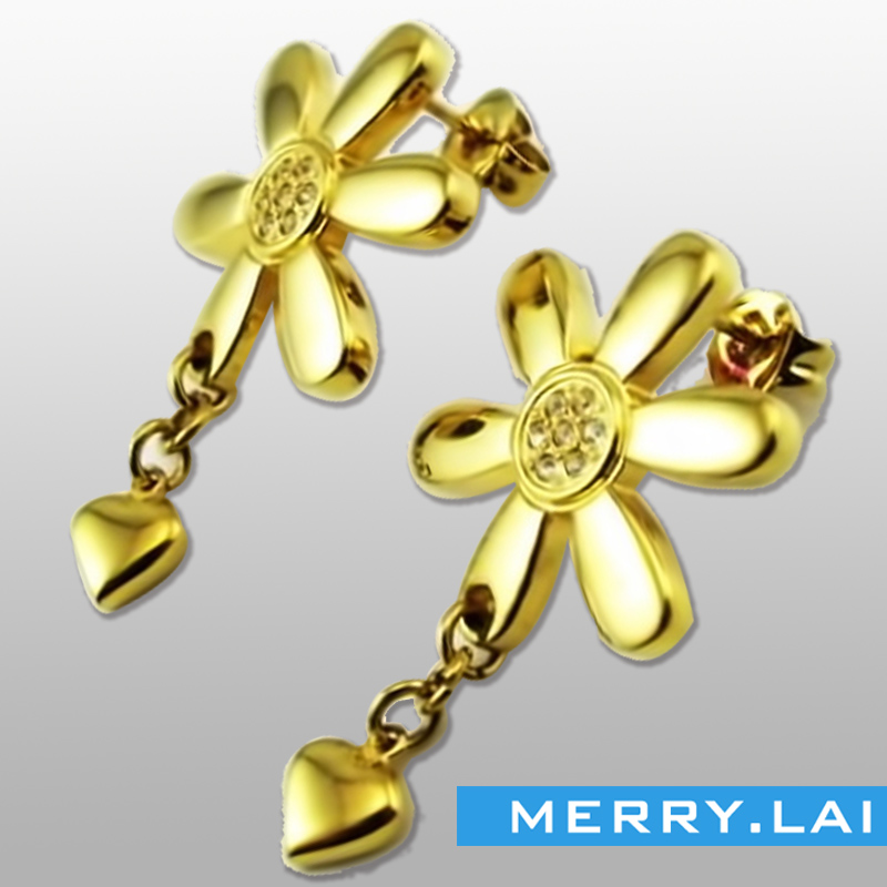 花卉不銹鋼耳環(huán)，18K鍍金耳環(huán)定制