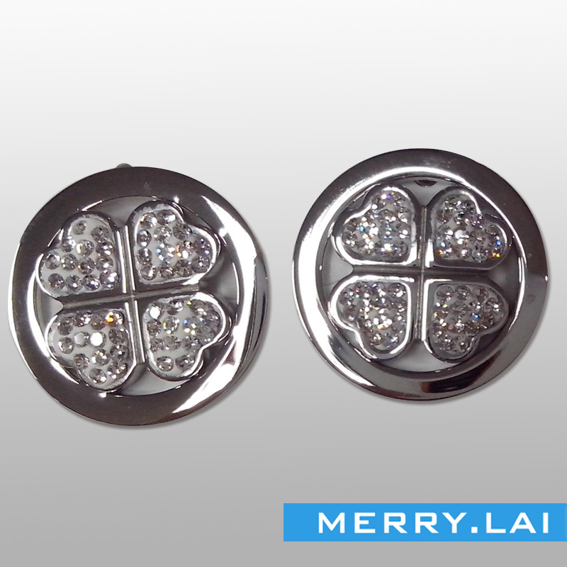 四葉草鑲鉆耳環(huán)，不銹鋼時(shí)尚耳釘，不銹鋼飾品廠家